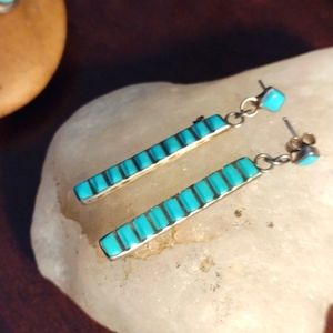 Earrings sterling silver and turquoise 2 inches long